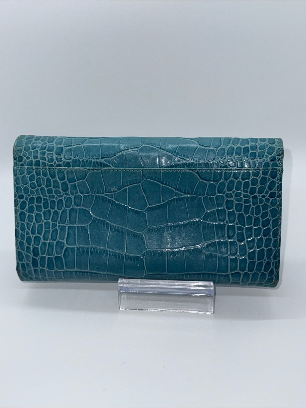 Lauren Ralph Lauren Croc Embossed Continental Wallet Turn Lock Blue - Picture 13 of 15